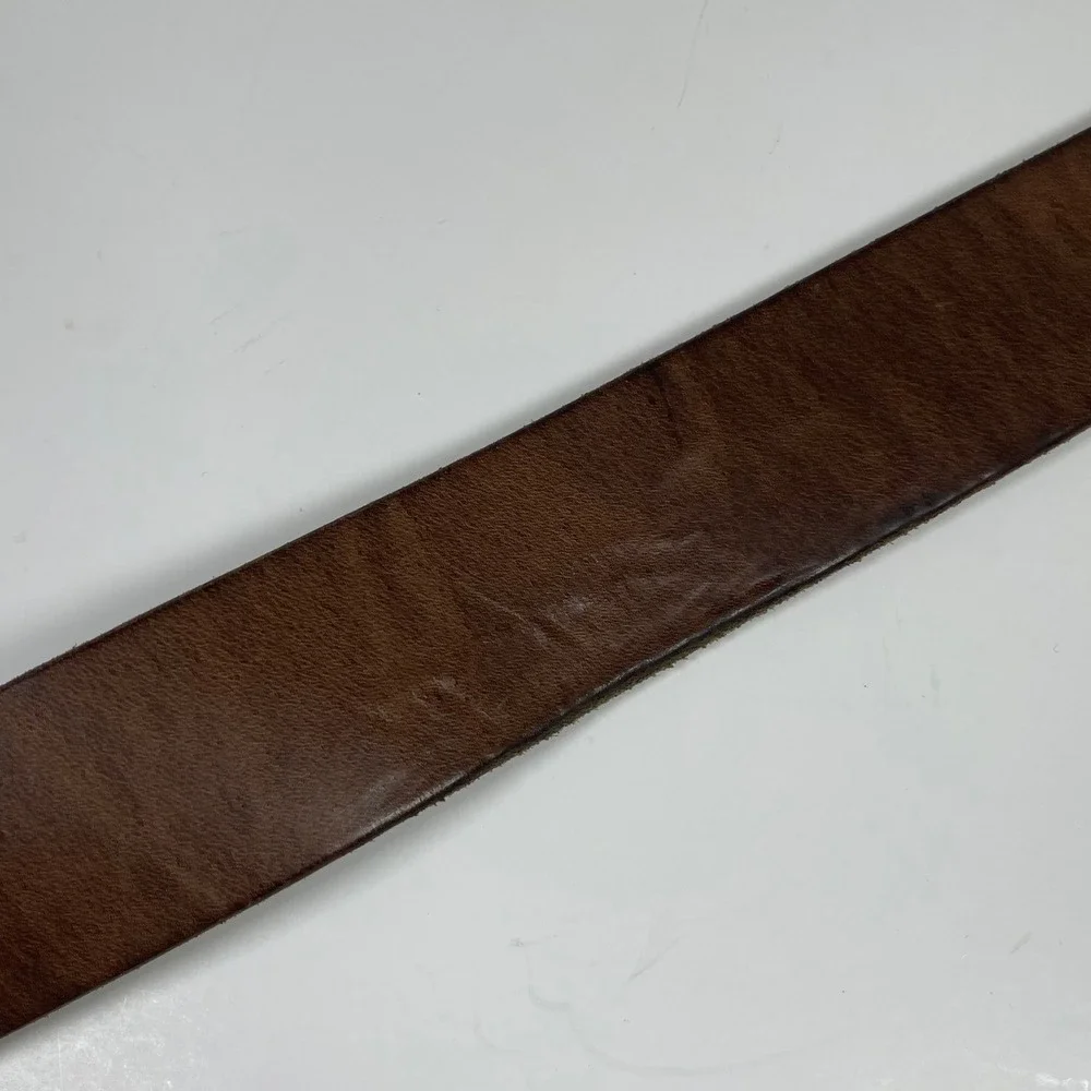 Vintage Handmade Leather Belt Mens 38 Brown Brass Square Buckle Full Grain